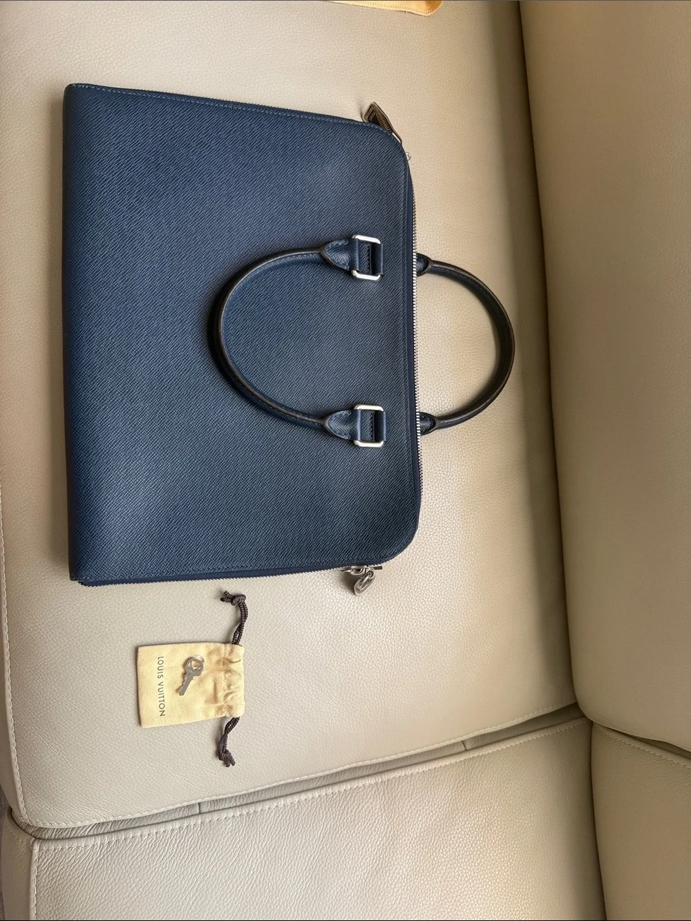Louis Vuitton Porte Documents Voyage PDV Blue Taiga Leather Briefcase